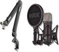 Rode NT1 Signature Black Large-Diaphragm Cardioid Condenser Microphone Bundle with PSA1+ Silent Boom Arm — 4 dBA Self-Noise XLR Studio Mic for Singing, Vocal Recording, Voice Over, Podcasting