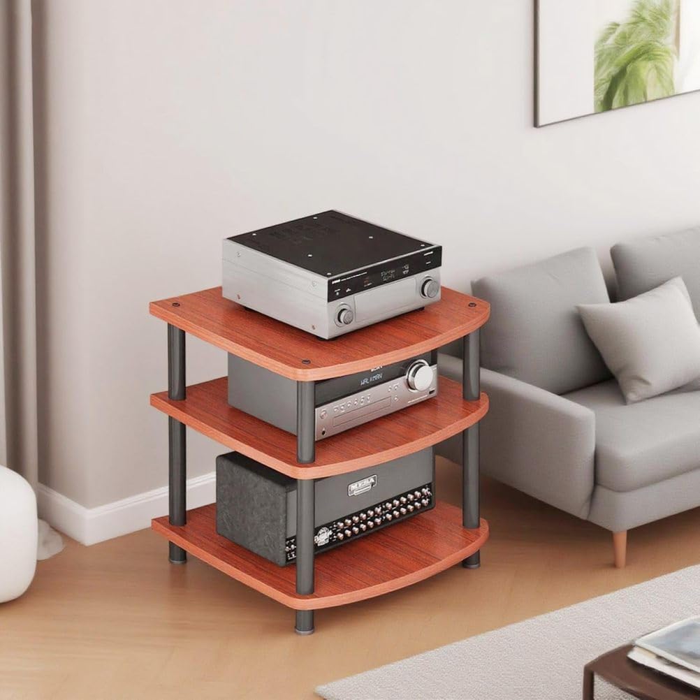 4-Tier AV Media Stand Audio Rack Tower Adjustable Height TV Game Console Equipment Shelf CD Record Player Stereo Component Rack Cabinet for Home Theater Studio,Brown,3 Tier