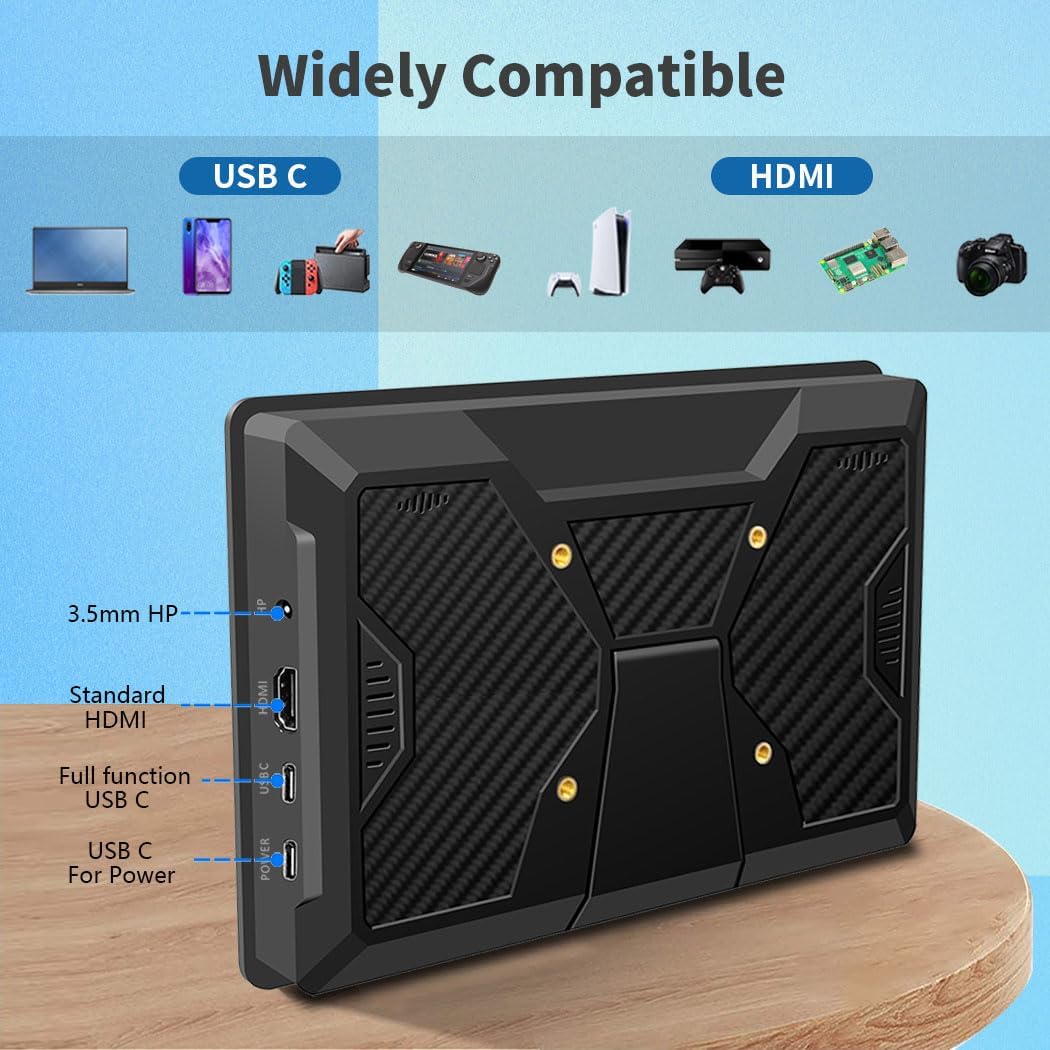 10.1' Touch Screen Monitor, IPS 1280x800 Small USB-C Secondary Display, 10-Point Touch, HDMI, VESA, Dual Speakers, Mini Monitor for Laptop PC Raspberry Pi 3D Printer
