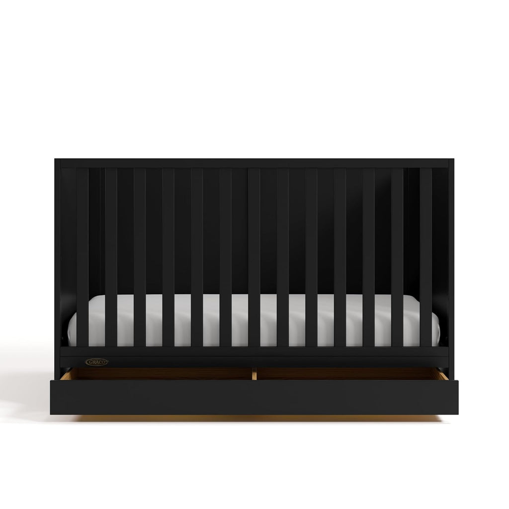 Graco Theo 3-in-1 Convertible Crib with Storage Drawer – GREENGUARD Gold Certified Baby Crib Crafted from Wood, Converts to Toddler Bed, Daybed, and Full-Size Bed (Black)