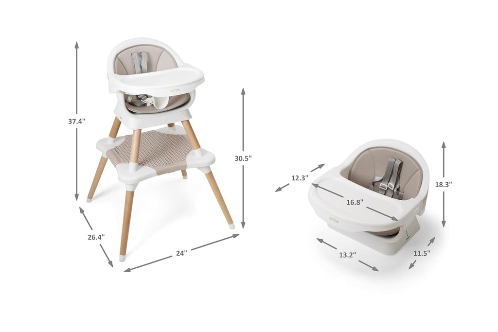 5-in-1 High Chair for Baby & Toddler - Convertible Baby Dining Seat - Portable Floor/Booster Seat - Tray w. Cover - 5-Point Harness - Building Block Table & Stool (Gray) + Travel Carry Bag