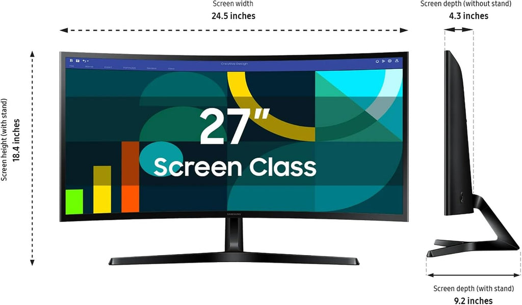 Samsung 27' S3 Series LED Curved Monitor, FHD(1920x1080), 100Hz, 4ms, AMD FreeSync Monitor, HDMI, Black, with HDMI Cable