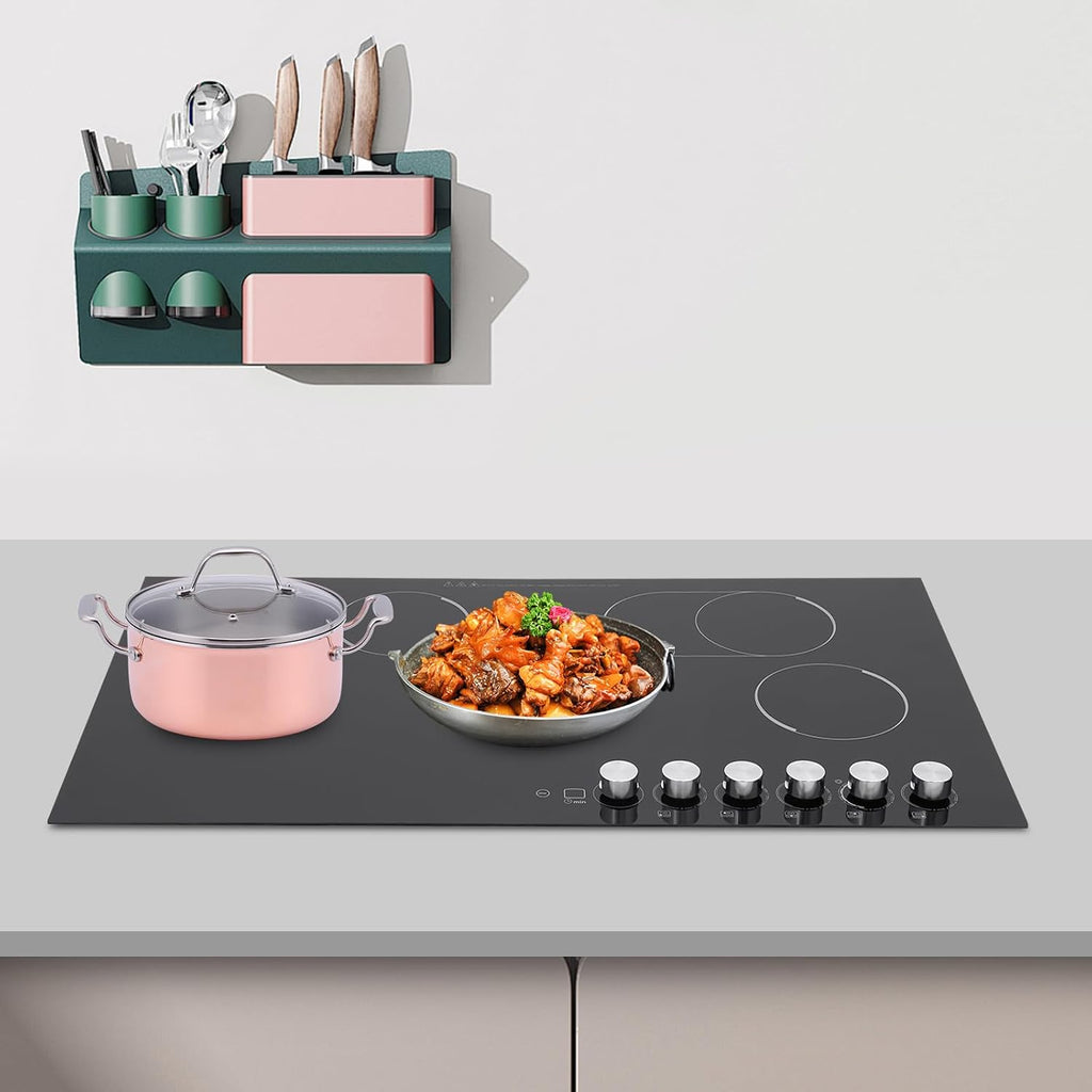 110V 4000W Electric Ceramic Cooktop,5 Burners Built-in Stovetop with Knob Control,Safety Lock,0-90' Timer, 5 Gears Firepower, 35.4in Countertop Electric Hot Plate without Plug