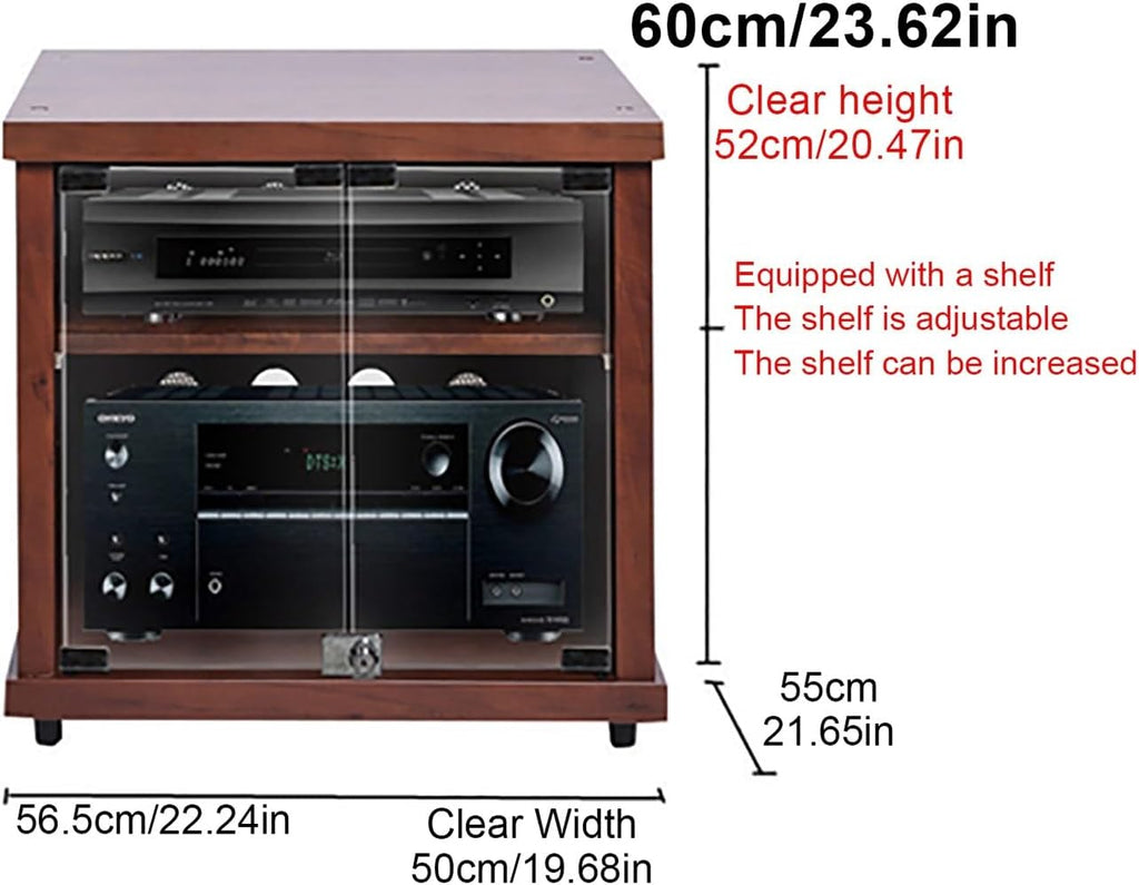 Wooden Media Cabinet for Record Player & Stereo, Stylish Audio Rack Tower, Record Player Stand with Storage, Perfect for Living Room (56.5x55x60cm)