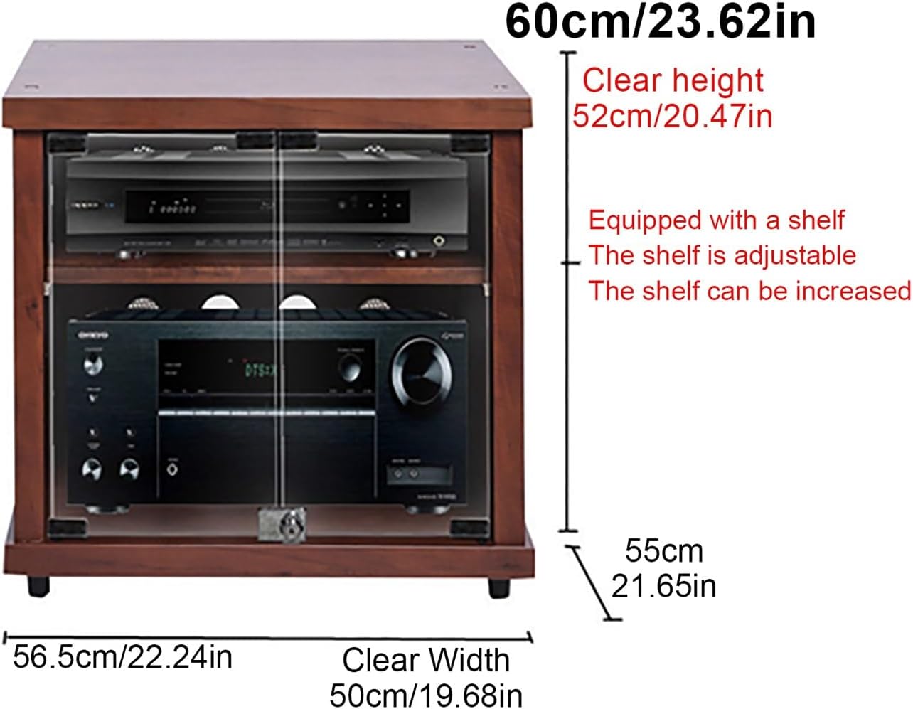 Wooden Media Cabinet for Record Player & Stereo, Stylish Audio Rack Tower, Record Player Stand with Storage, Perfect for Living Room (56.5x55x60cm)