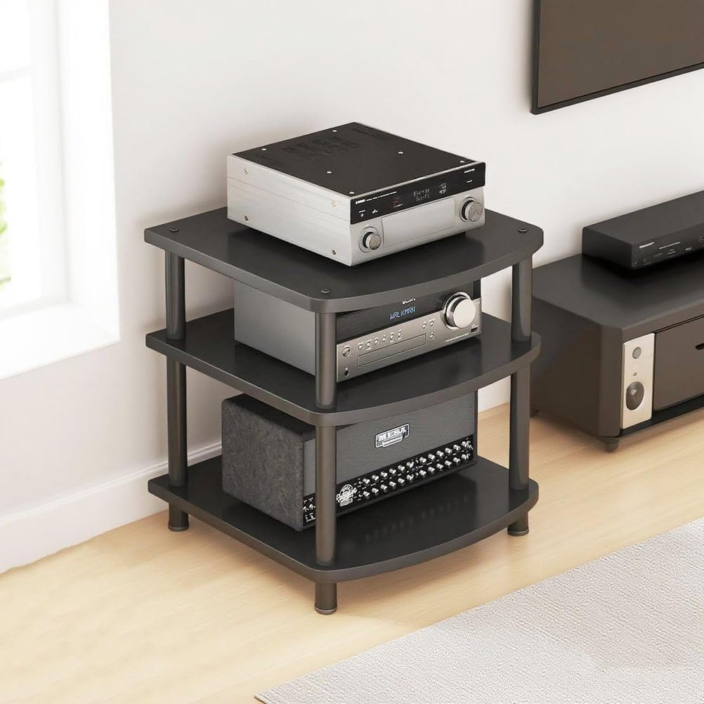 4-Tier AV Media Stand Audio Rack Tower Adjustable Height TV Game Console Equipment Shelf CD Record Player Stereo Component Rack Cabinet for Home Theater Studio,Black,3 Tier