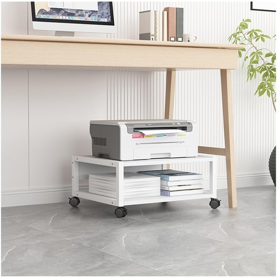 Printer Stand, 2 Tiers Under Desk Printer Stand Small Rolling Movable with 4 Wheels Office Shelf for Mini 3D, 50×40×25cm