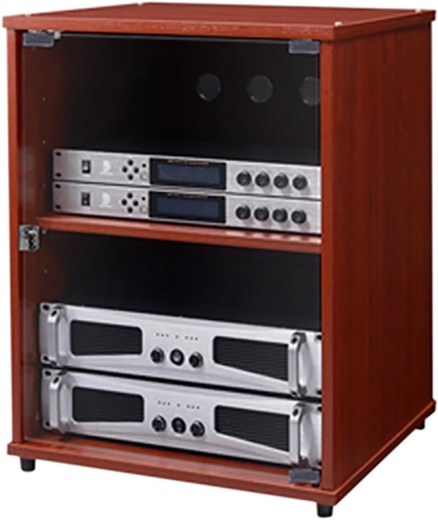 Modern Wooden Media Cabinet, 3-Shelf Audio Rack Tower, Brown Record Player Stand for Stereo Equipment & Gaming Consoles, 55x50x66cm, Stylish Home Storage Solution