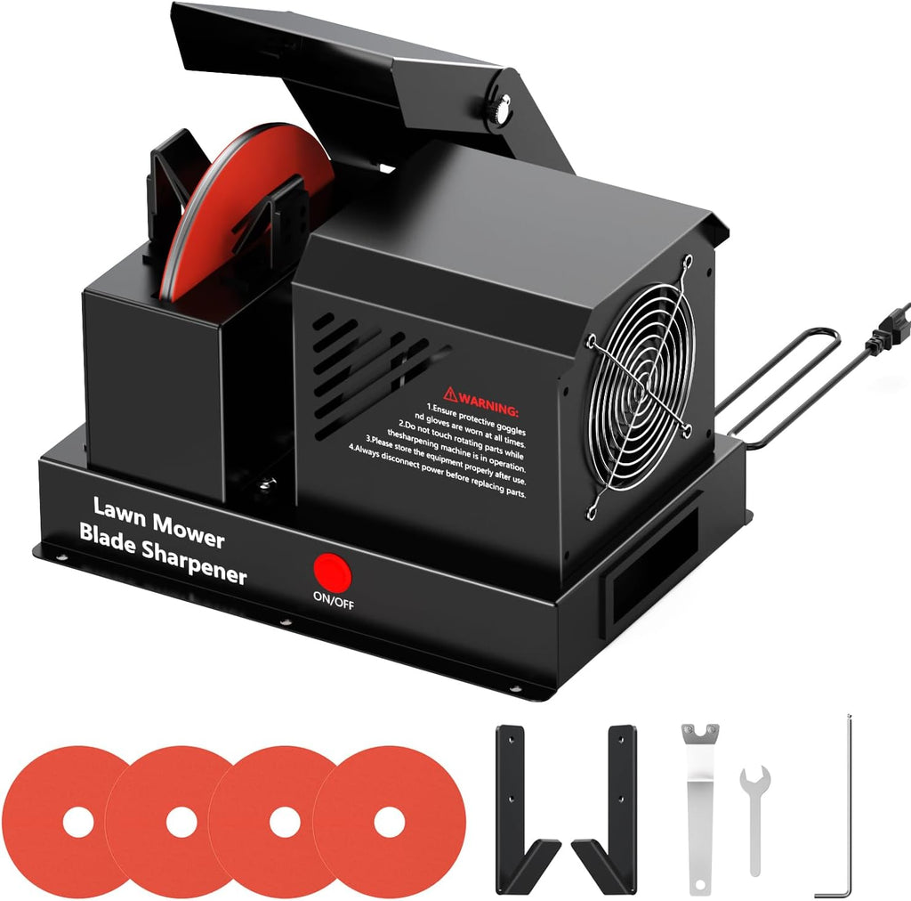 UPGRADED 120V 1.0 HP 700W Lawn Mower Blade Sharpener, 1800 RPM High-Speed Grinder with Safety Spark Guard & Ball Bearings, Fits Straight, Mulching & Gator Blades, Enhanced User & Workspace Safety