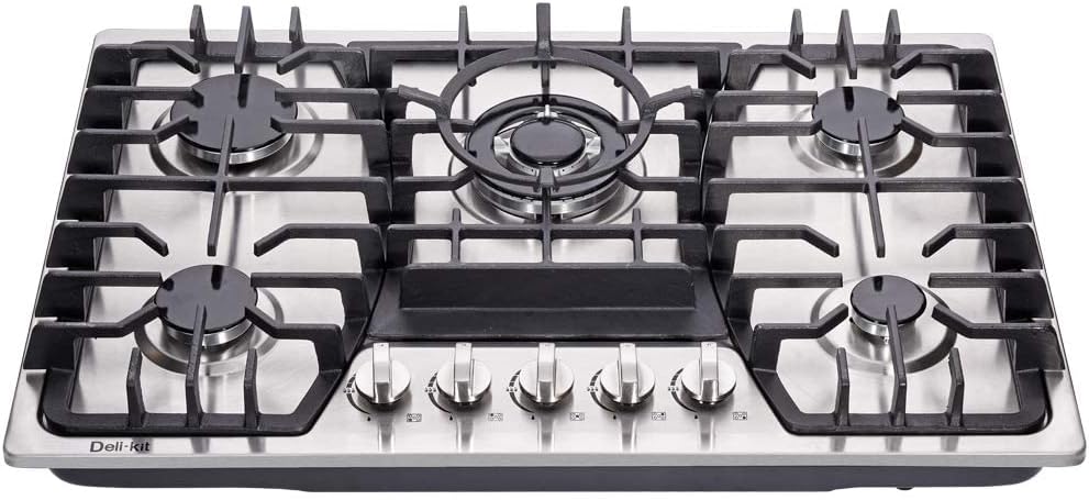30 Inch Gas Cooktop - Dual Fuel Sealed 5 Burners Built-In Stainless Steel Hob DK257-A03