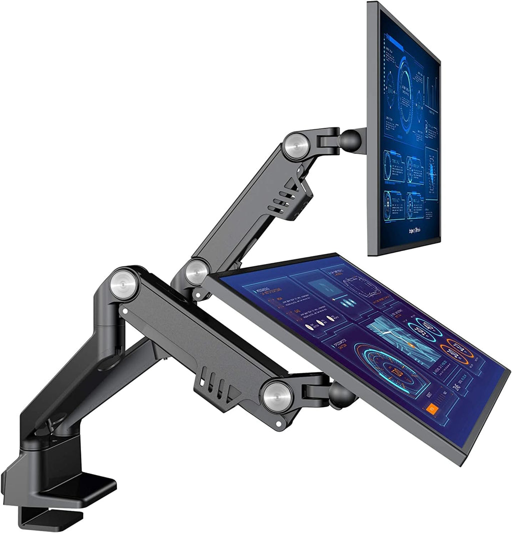 AVLT Dual Monitor Arm 17'-35' | Full Motion Desk Mount for 2 Flat/Curved Screens | Height Adjustable Swivel Tilt Rotation | Heavy-Duty VESA Mount with C-Clamp/Grommet & Cable Management – Black