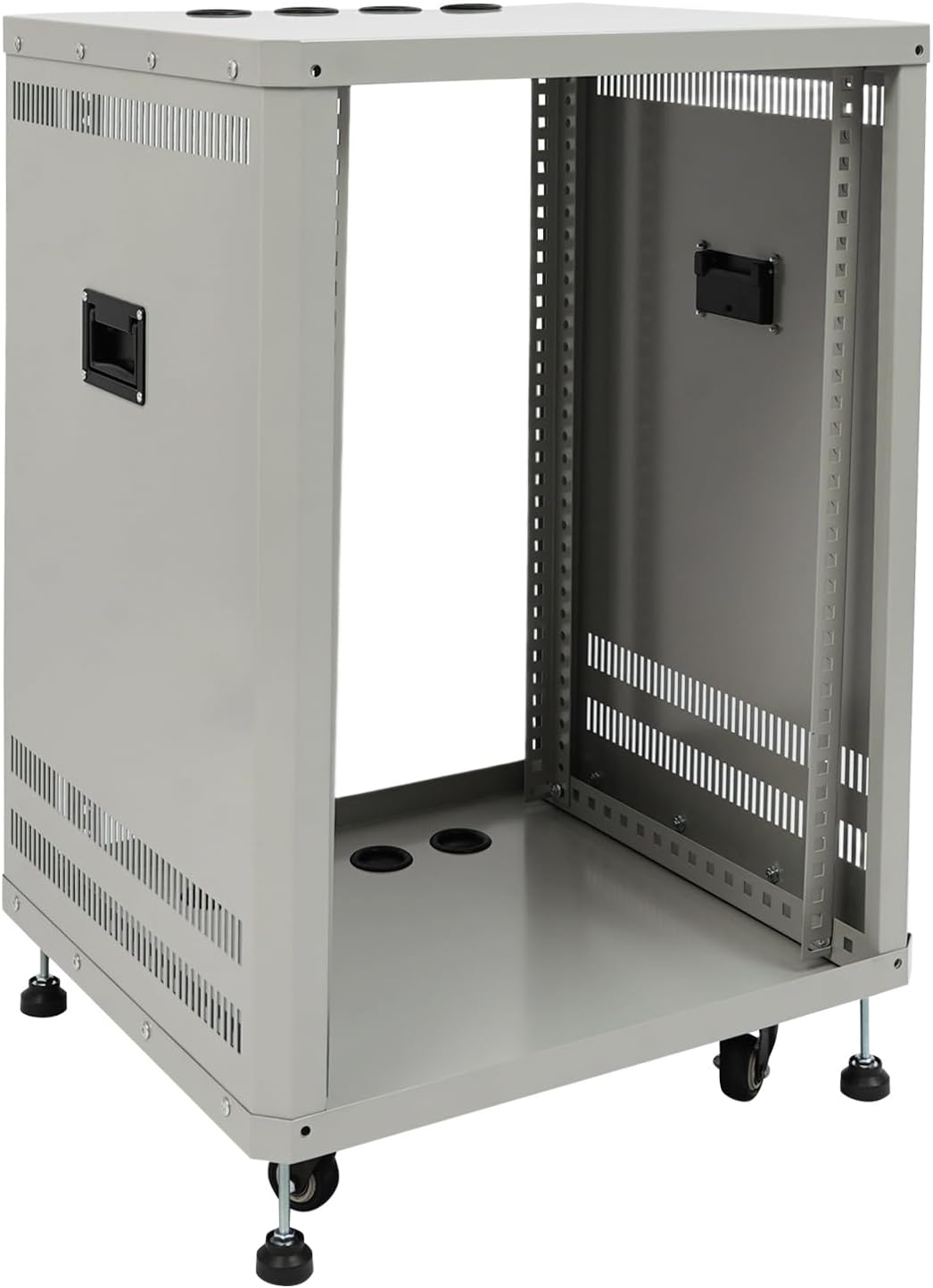15U Server Rack with Wheels&Leveling Feet,Freestanding Rolling Open Frame IT Network Server Cabinet Rack Shelf for Audio Video Music Recording Computer AV Data & IT Equipment,Up to 300 Lbs Load,Grey