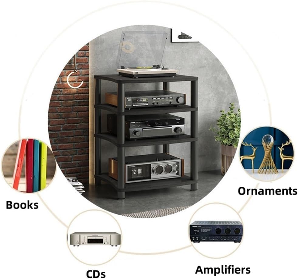 Audio Rack Cabinet with Adjustable Rubber Feet, Stereo Racks and Stands, Open Media Storage Stand for Stereo, AV Equipment, Record Player, DVD, Game Consoles(Beige,X-Large)