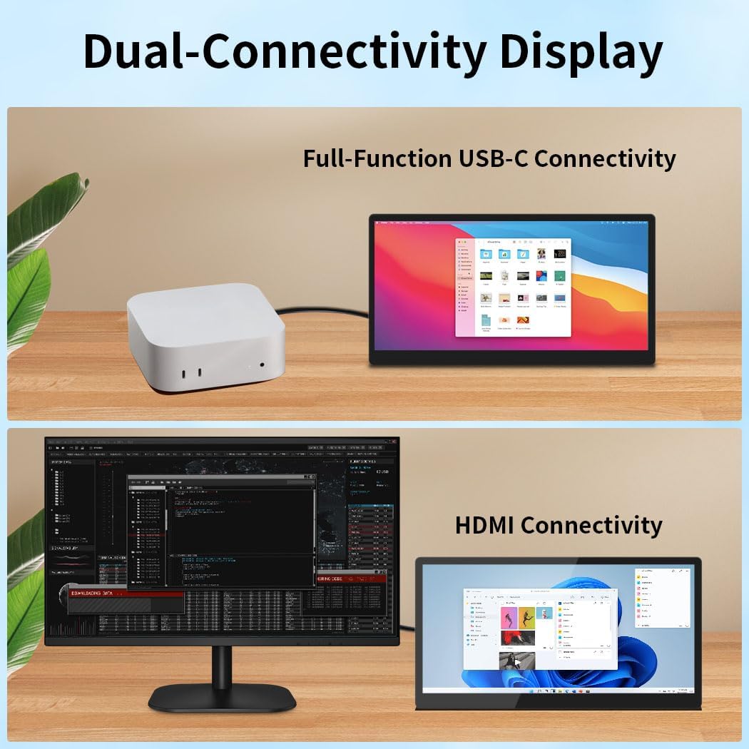 10.1 Inch Touchscreen Mini Monitor, IPS 1540×720 USB-C HDMI Portable Secondary Display with Stand & Speaker, Stretched Bar Screen for PC Laptop Rasp PI AIDA64 STEM DIY