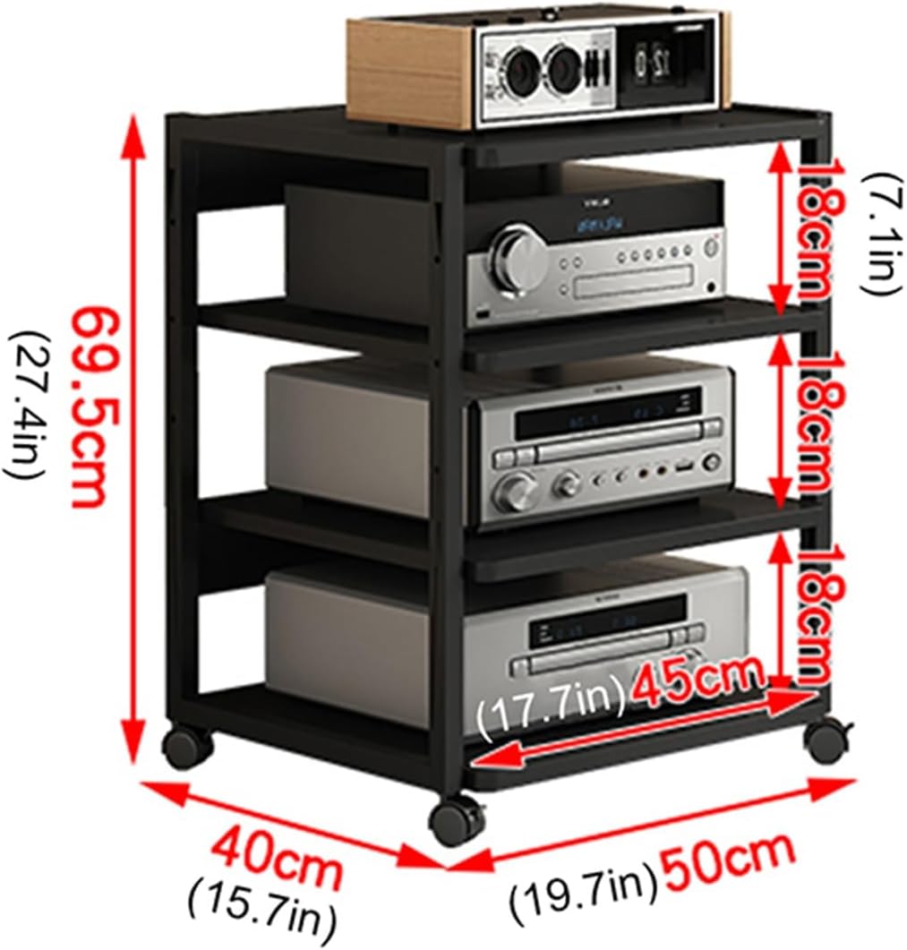 Modern 4-Tier Stereo Stand Cabinet, AV Media Console with Wooden Storage Shelves, Corner Entertainment Center for Audio Video Components, CD Rack - 50x40x69.5cm