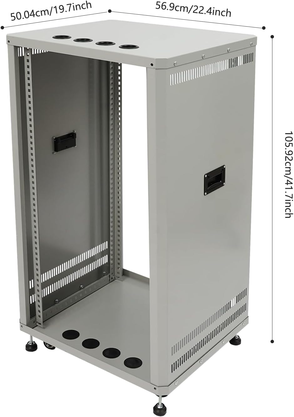 22U Server Rack with Wheels&Leveling Feet, Freestanding Rolling Open Frame IT Network Server Cabinet Rack Shelf for Audio Video Music Recording Computer AV Data & IT Equipment,Up to 300 Lbs Load,Grey