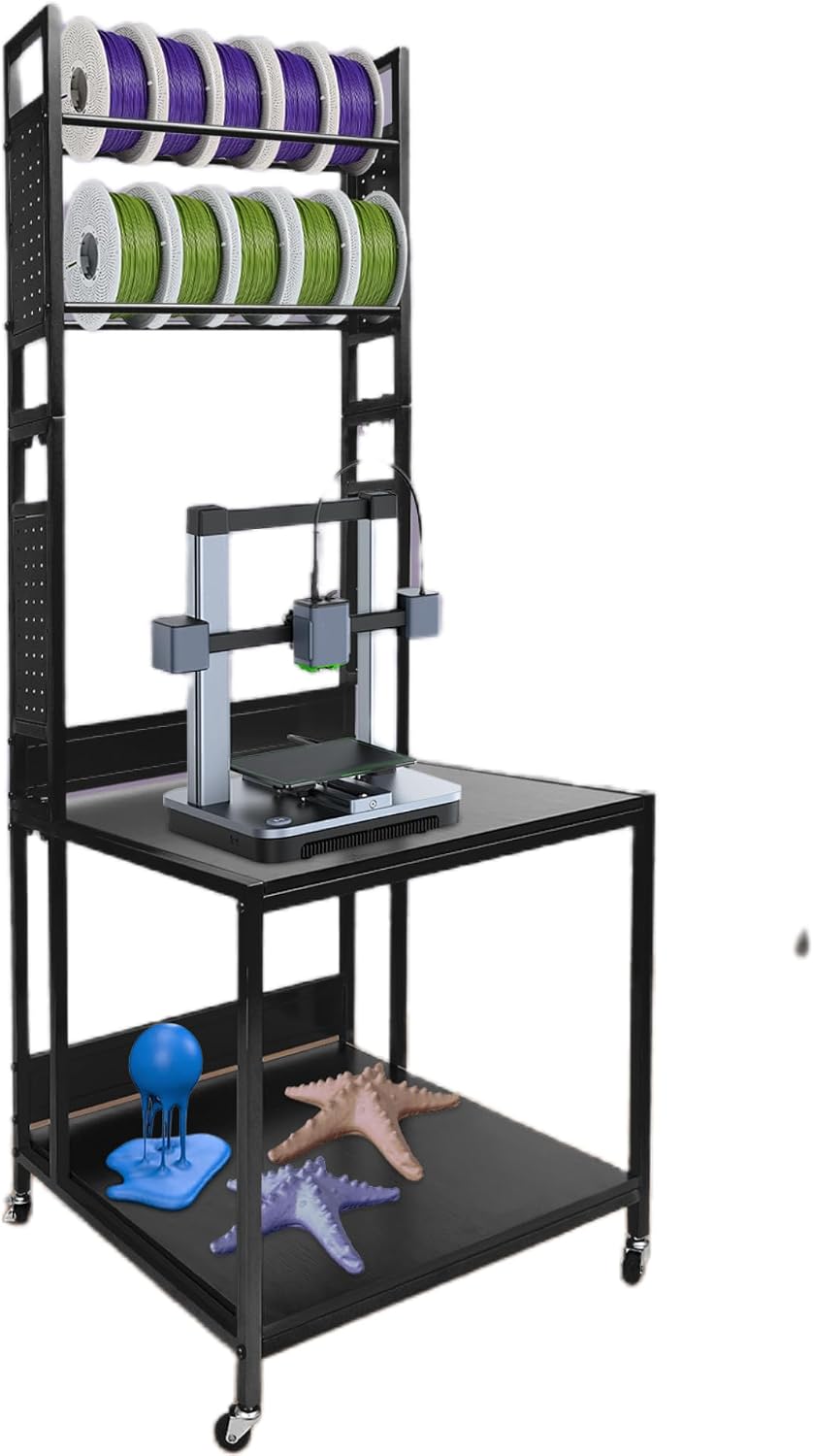 3D Printer Stand with Storage & Wheels, Heavy Duty Rolling Printer Cart 2-Tier Printer Table with Spool Rack, Locking Casters, 110 lbs Capacity (Black)