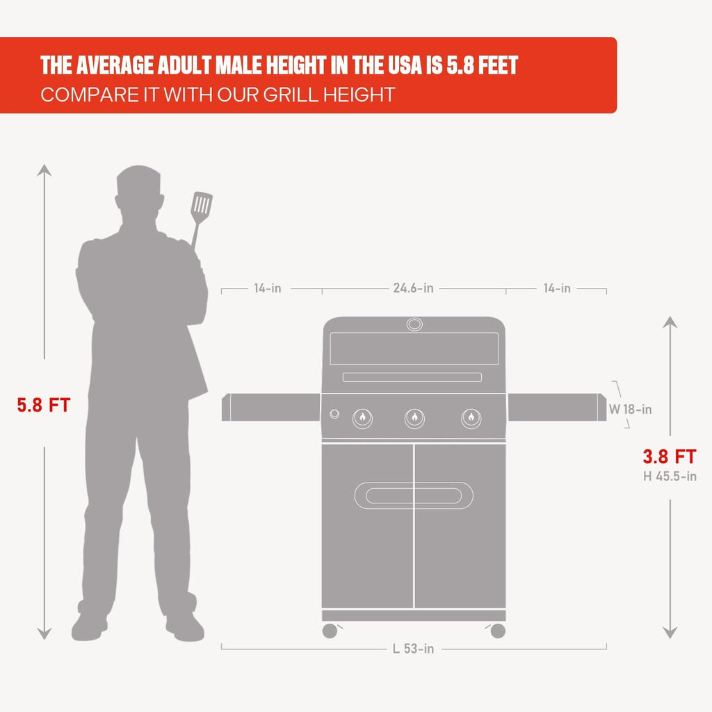 Monument Grills Mesa Series, Outdoor Barbecue Stainless Steel 3 Burner Propane Gas Grill, 48,000 BTU Patio Garden Grill with Side Burner and Knob Controls, Mesa325 with BBQ Cover