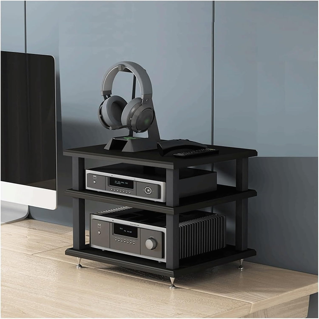 Audio Rack 2/3/4 Tier Stereo Rack Audio Equipment Rack Audio Stereo Shelf Wooden HiFi Rack Audio-Video Shelving HiFi Rack Shock Durable(Nero,3 Tier)