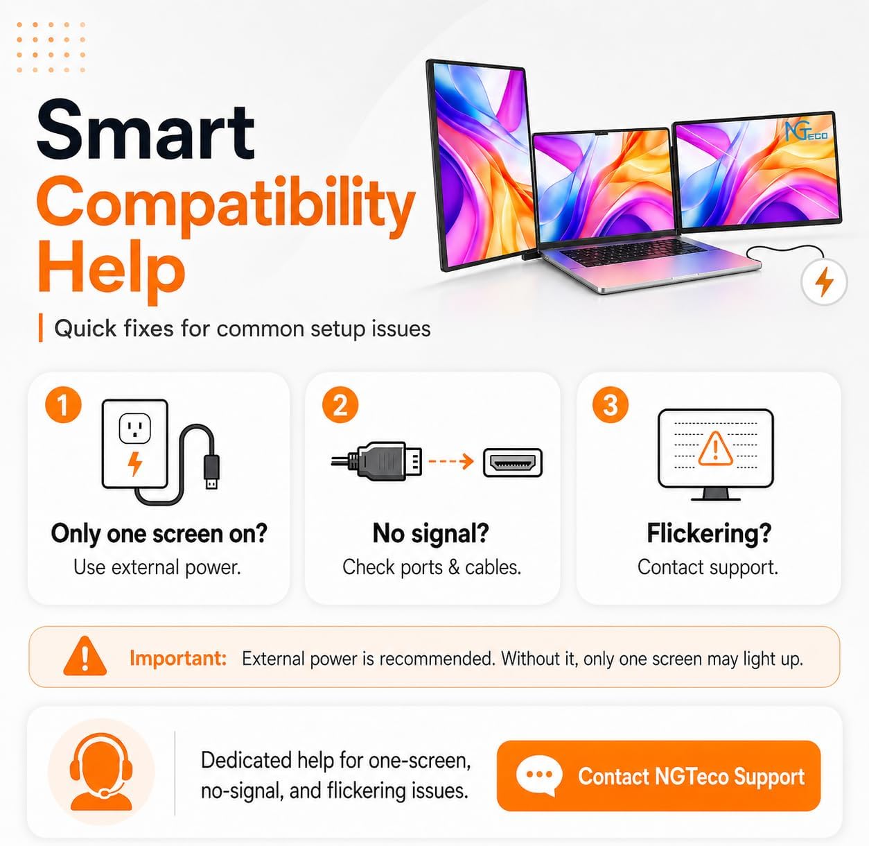 NGTeco 16' Triple Laptop Screen Extender, 1200P IPS Extended Monitor Portable, Plug & Play, Rotation Detachable Screen, Compatible with Windows/Mac/Chrome OS