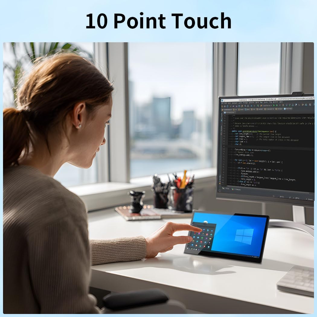 10.1 Inch Touchscreen Mini Monitor, IPS 1540×720 USB-C HDMI Portable Secondary Display with Stand & Speaker, Stretched Bar Screen for PC Laptop Rasp PI AIDA64 STEM DIY