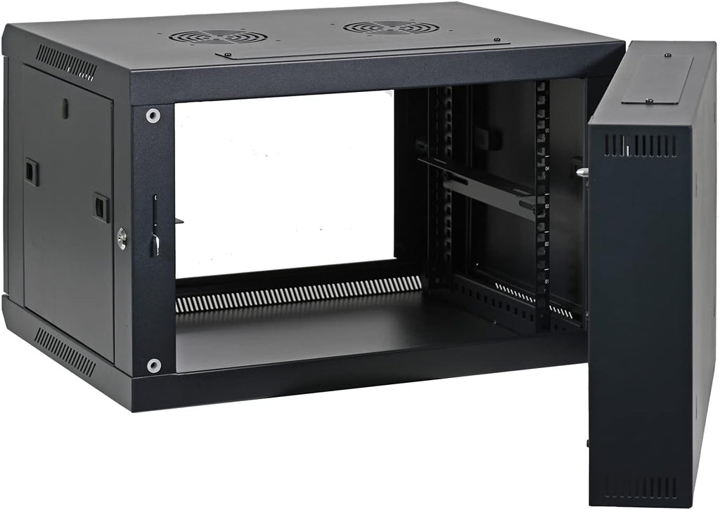AEONS 6U Professional Wall Mount IT Cabinet Enclosure Double Section Hinged Swing Out 19-Inch Server Network Rack with Vented Door 22-Inches Deep Black (Fully Assembled)