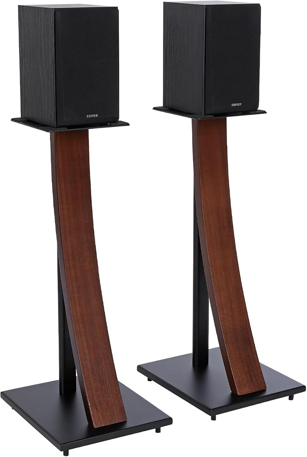EXIMUS One Pair Fixed Height Universal Speaker Floor Stands with Real Wood - Espresso - 290 Series
