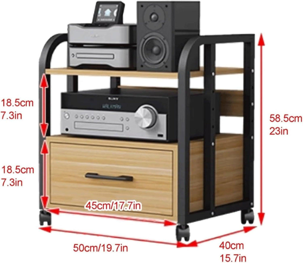 Audio Rack 2/3/4 Tier Stereo Rack Audio Equipment Rack Audio Open Rack Cabinet Wooden with Drawer AV Stand with Adjustable Shelves(Natural,58.5cm)