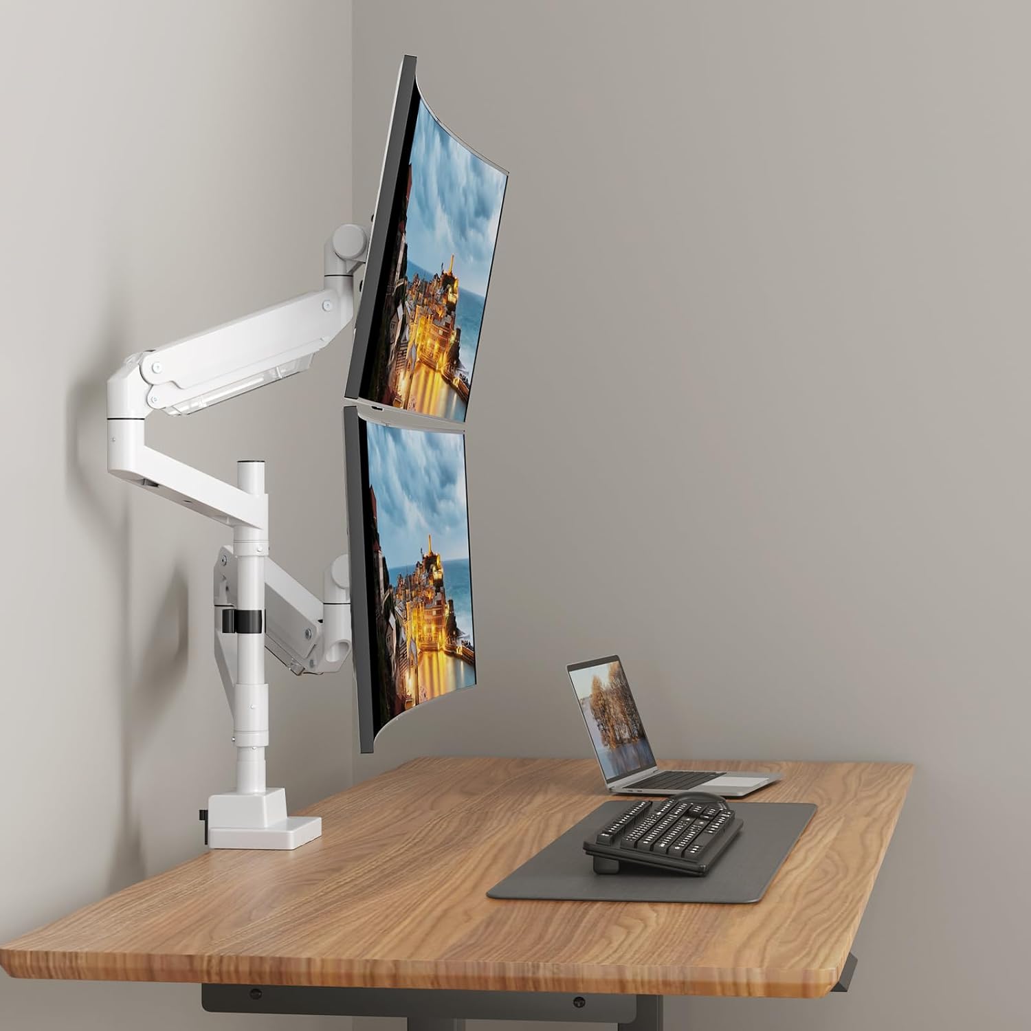 24-57 inch Dual Vertical Monitor Mount, Heavy Duty Monitor Arm for 2 Monitors, up to 59.4 lbs, Extra Tall/Wide Adjustable, Premium Aluminum Dual Monitor Desk Mount, VESA 75x75-200x200 mm, White