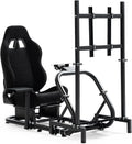 Anman Pro Adjustable Sim Racing Simulator Cockpit Black Seat with Display TV Monitor Stand Fits for Logitech G27 G920 G29 G25,for Thrustmaster T300RS TX, for Fanatec,Wheel Pedals Not Included