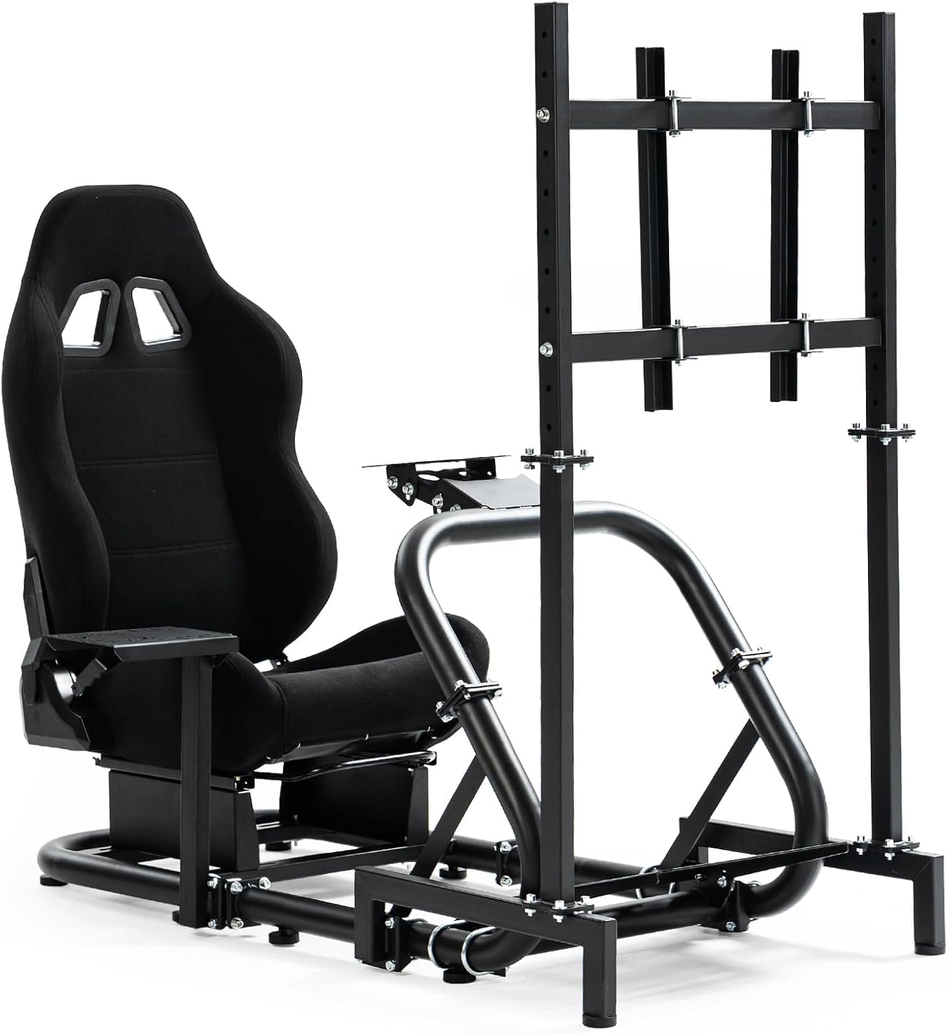 Anman Pro Adjustable Sim Racing Simulator Cockpit Black Seat with Display TV Monitor Stand Fits for Logitech G27 G920 G29 G25,for Thrustmaster T300RS TX, for Fanatec,Wheel Pedals Not Included