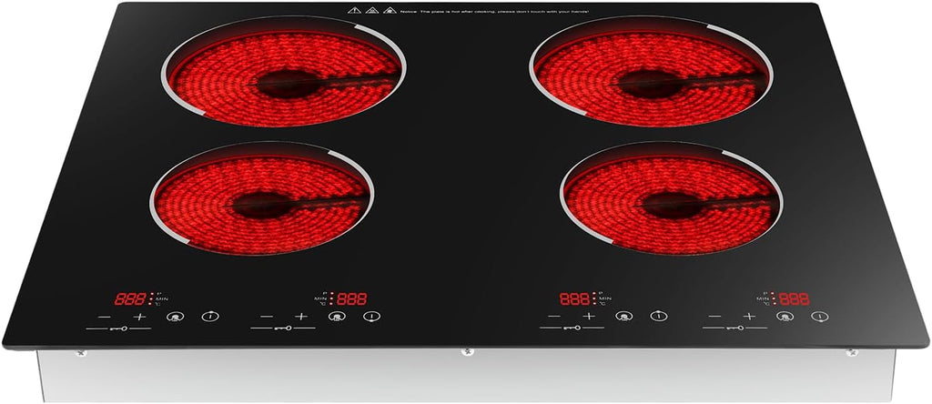 Electric Cooktop,Electric Stove Top with 4 Electric Burners,Built-in Cooktop 3000W,120min Timer,9 Heating Level, Kid Safety Lock,Sensor Touch Control,110V