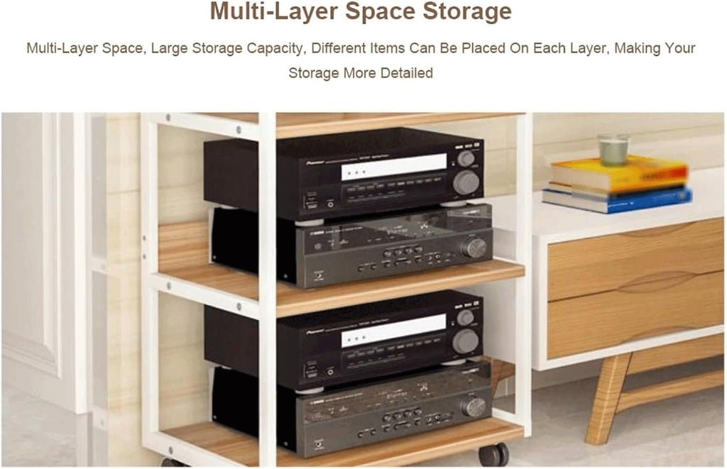 Audio Rack 2/3 Tier Stereo Rack Audio Equipment Rack Audio Stereo Shelf Wooden Open Audio-Video Shelving with 360° Swivel Wheels(Nero,61cm)
