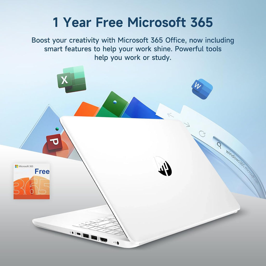 HP 14 Premium HD Portable Laptop Computer Students Business, Quad-Core Intel Celeron Processor, 16GB RAM, 320GB Storage(64GB eMMC+256GB Ghost Manta SD Card), 1 Year Office 365, HDMI, Win 11