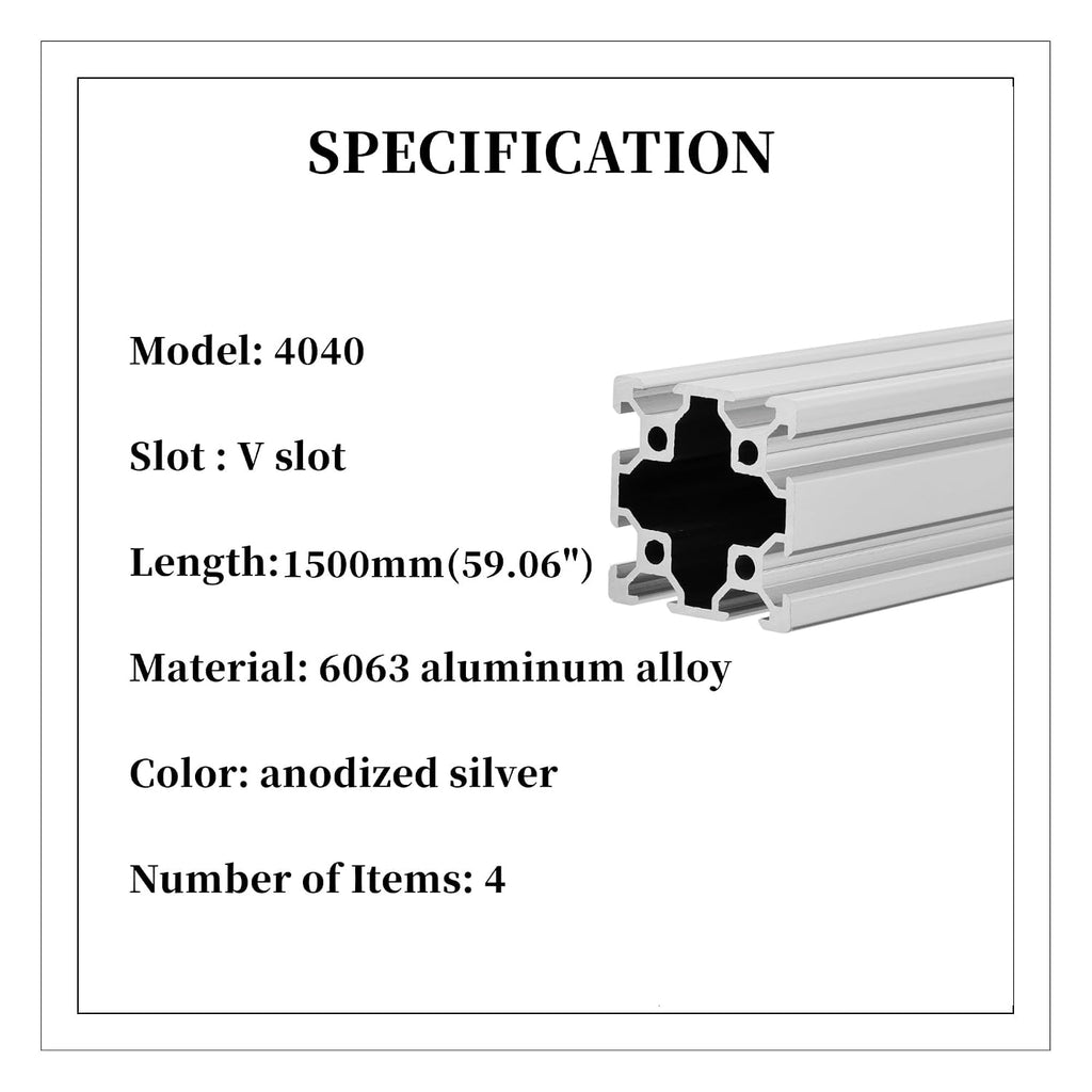 4pcs 4040 V Slot Aluminum Extrusion Profile 1500mm 59inch European Standard Anodized Extruded Linear Rail Guide Frame for DIY Workbenche Furniture Fitness Equipment Machinery Shelf Silver BELLA BAYS