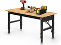 Betterhood Adjustable Height Workbench, 48' Rubber Wood Top Heavy Duty Workstation with Power Outlets, 2000 LBS Load Capacity Hardwood Worktable for Workshop, Garage, Office, Home, Commercial