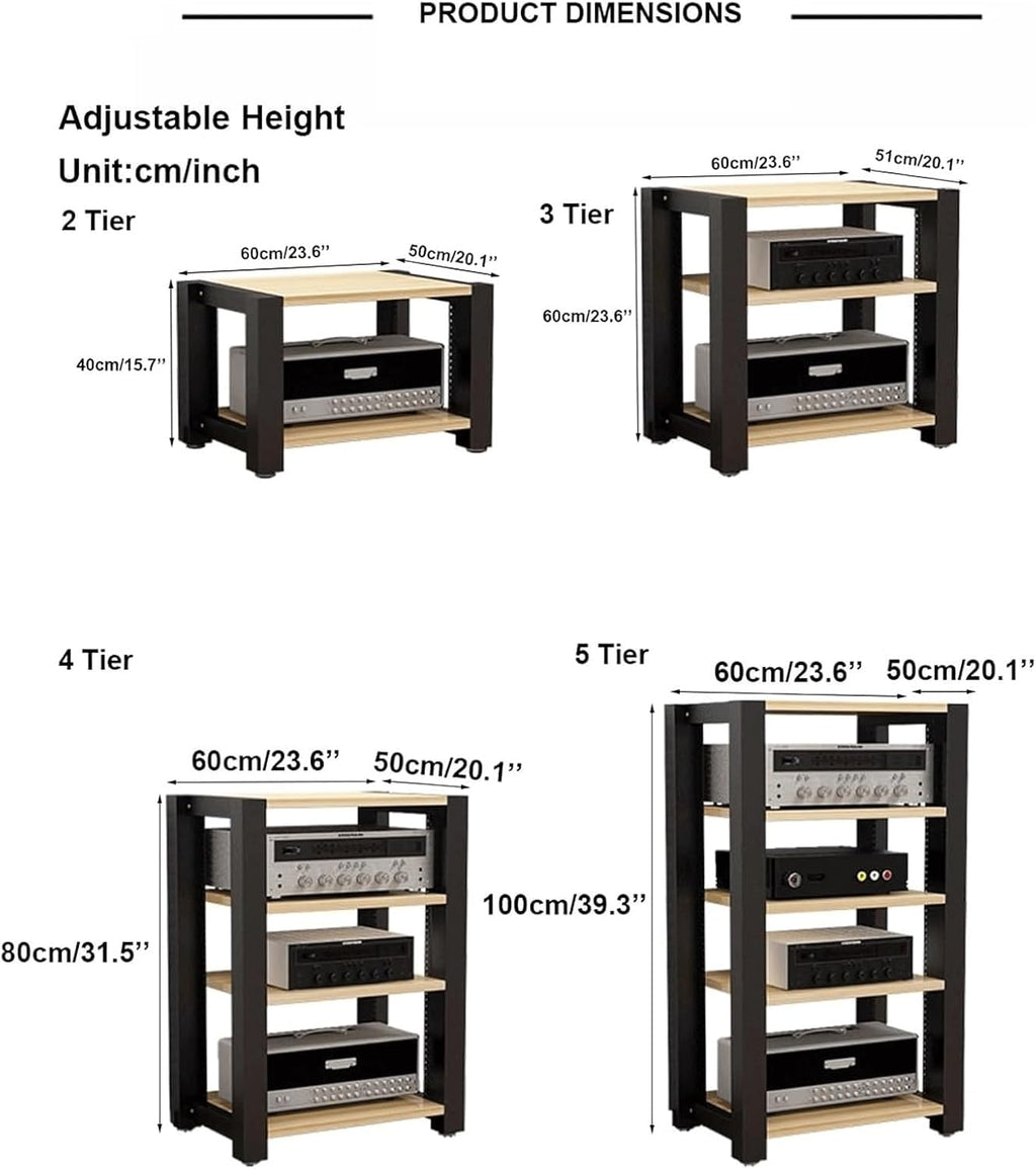 Audio Rack 2/3/4/5 Tier Stereo Rack Audio Equipment Rack Audio Open Rack Cabinet HiFi Rack Adjustable Audio-Video Shelving Durable(Natural,2 Tier)