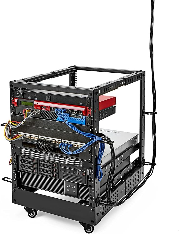 NavePoint 18U 4 Post Server Rack – Open Frame Rack for 19 Inch Equipment, Adjustable Depth 4-Post Network Rack with Casters Wheels, 18U Server Rack 1320lbs Capacity, Black