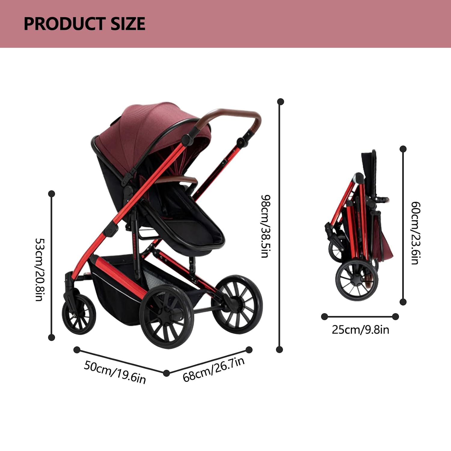 5 in 1 Baby Stroller,Reversible Infant Pushchair, Compact Fold Baby Stroller, Two-Way with Reversible Seat Design, with Aluminum Frame, Large Seat Area, Extra Large Storage Basket(Color:Black)