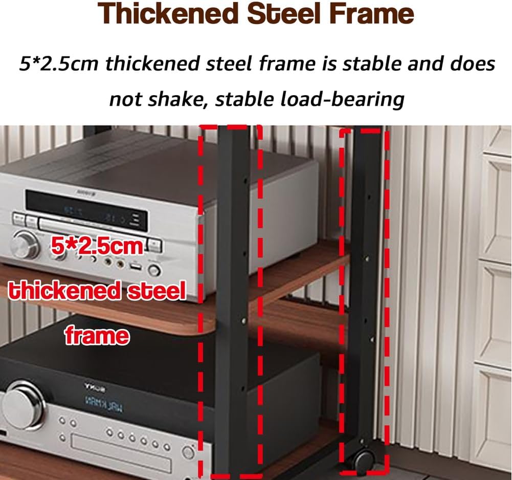 AV Media Stand 3-Tier Movable Record Player DVD CD Audio Rack Tower Holder, Adjustable Media Storage Cabinet, Equipment Console Shelf for Home Office Theater,Black,H19in/48.5cm