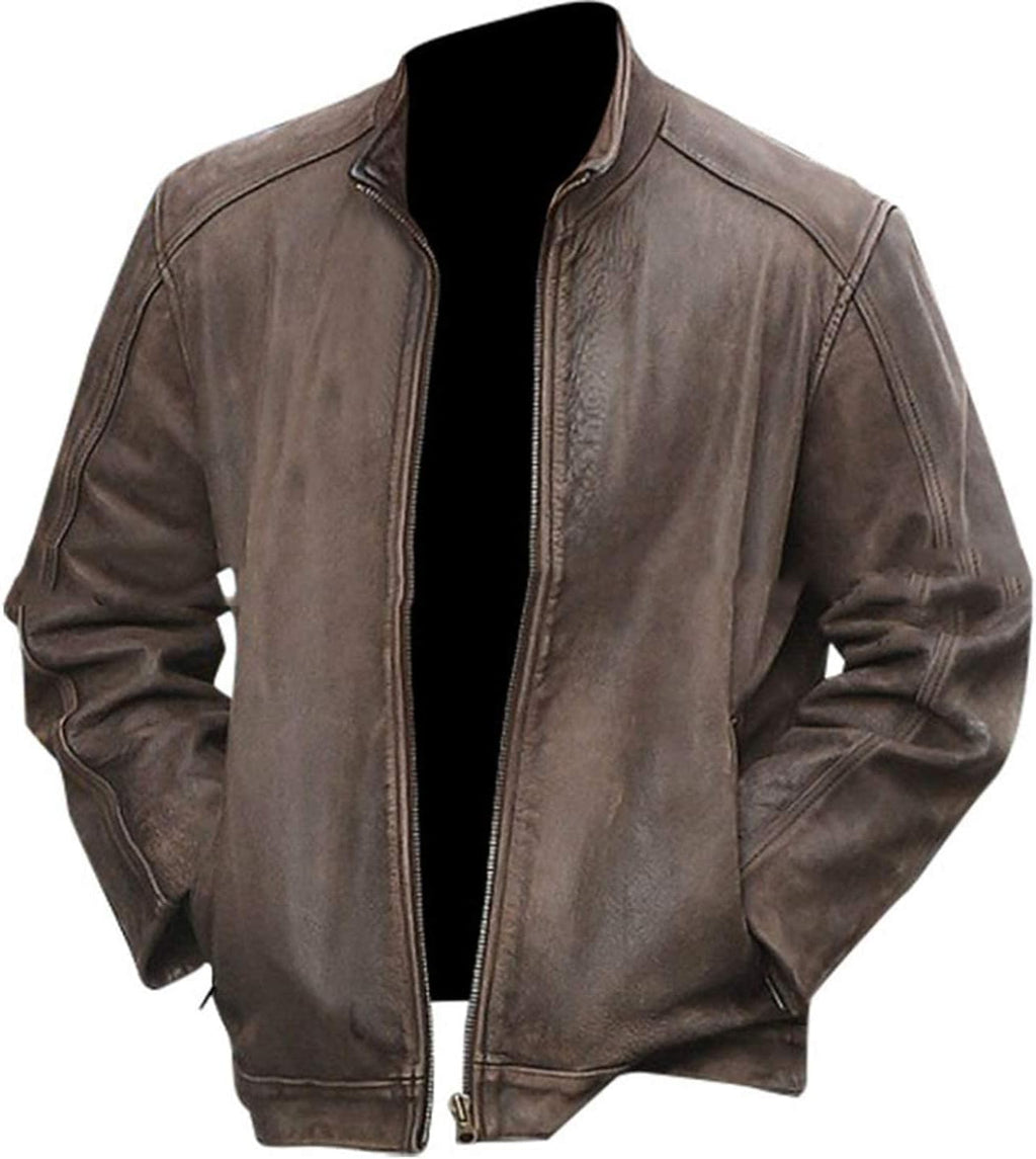 Mens Jason Bourne Brown Leather Jacket | MATT Motorcycle Leather Jacket