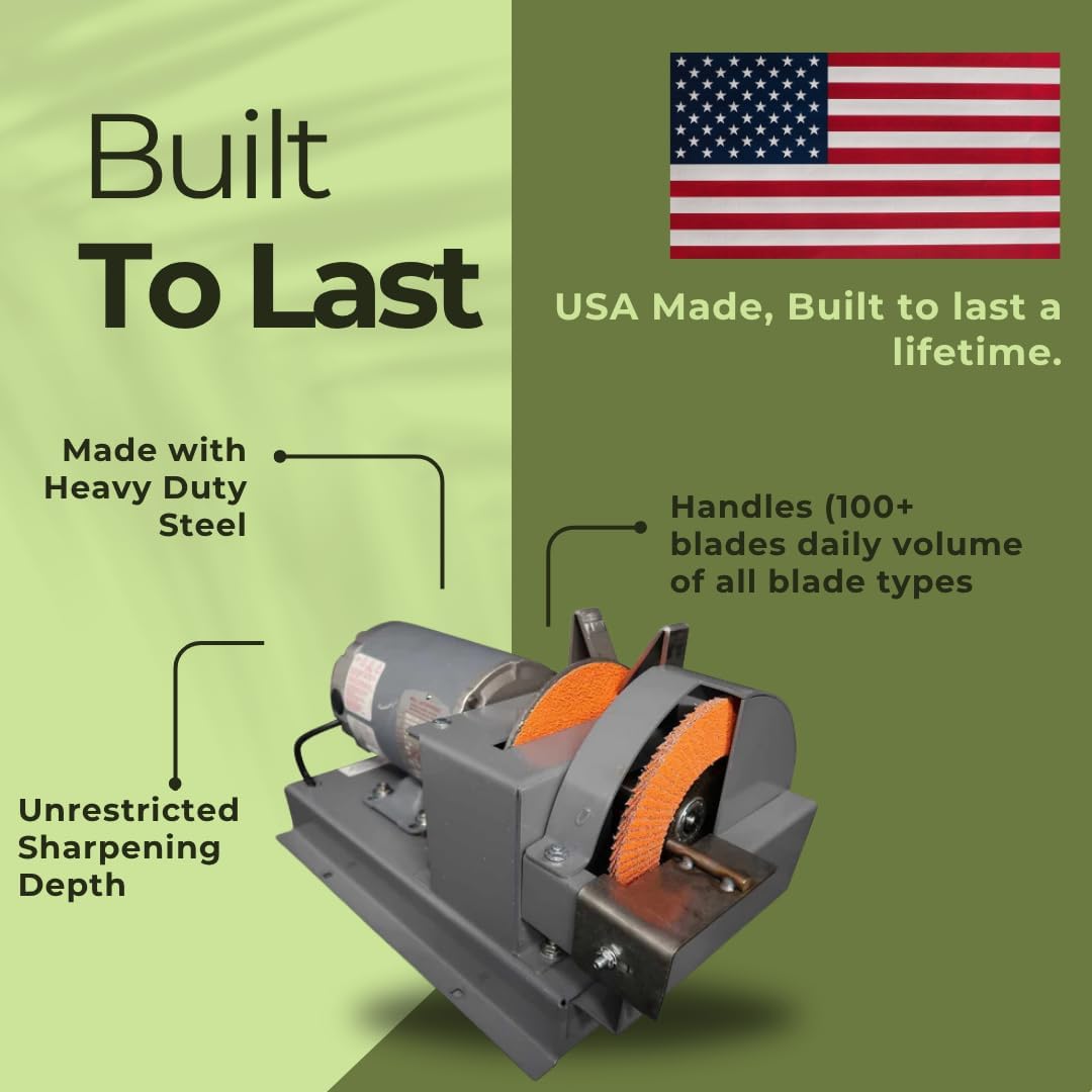 RBG 750 Dual Disc Blade Grinder & Sharpener, Mulching Blade Sharpener