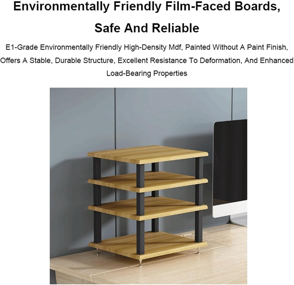 KUddYYKi Audio Rack 2/3/4 Tier Stereo Rack Audio Equipment Rack Audio Stereo Shelf Wooden HiFi Rack Audio-Video Shelving HiFi Rack Shock Durable(Brown,2 Tier)