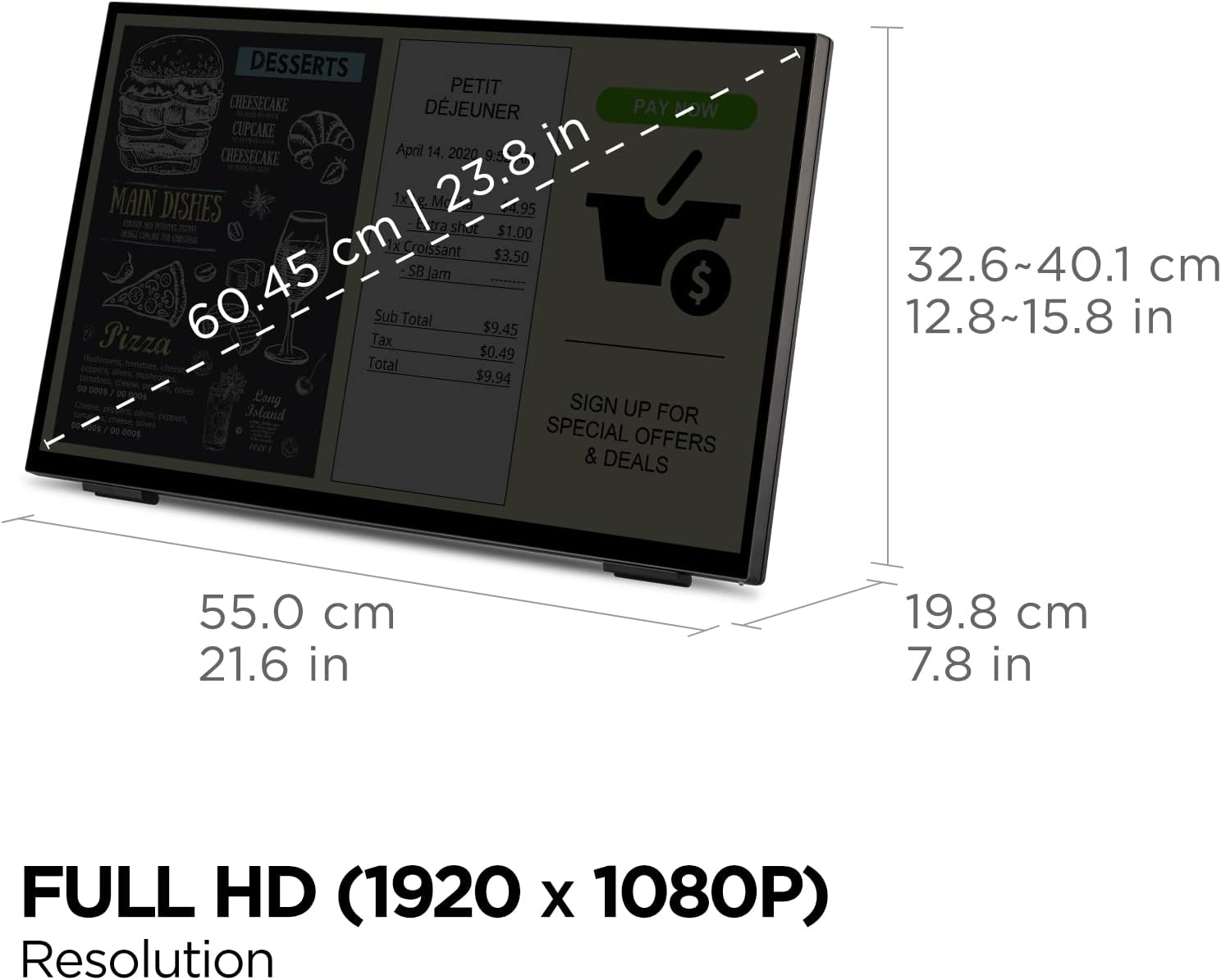 ViewSonic TD2465 24 Inch 1080p Touch Screen Monitor, 10-Point Multi-Touch for Industrial and Retail Environments, Glove-Friendly Interaction, Advanced Ergonomics, HDMI, USB