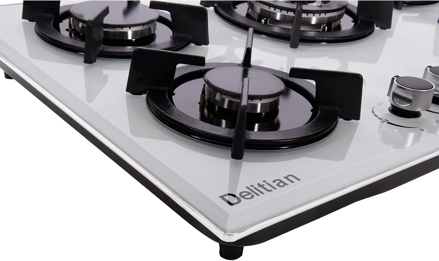 30 Inch Gas Cooktop DTW5701 White Tempered Glass Stovetop, 5 Burners LPG/NG Convertible Stove Thermocouple Protection Cooktop