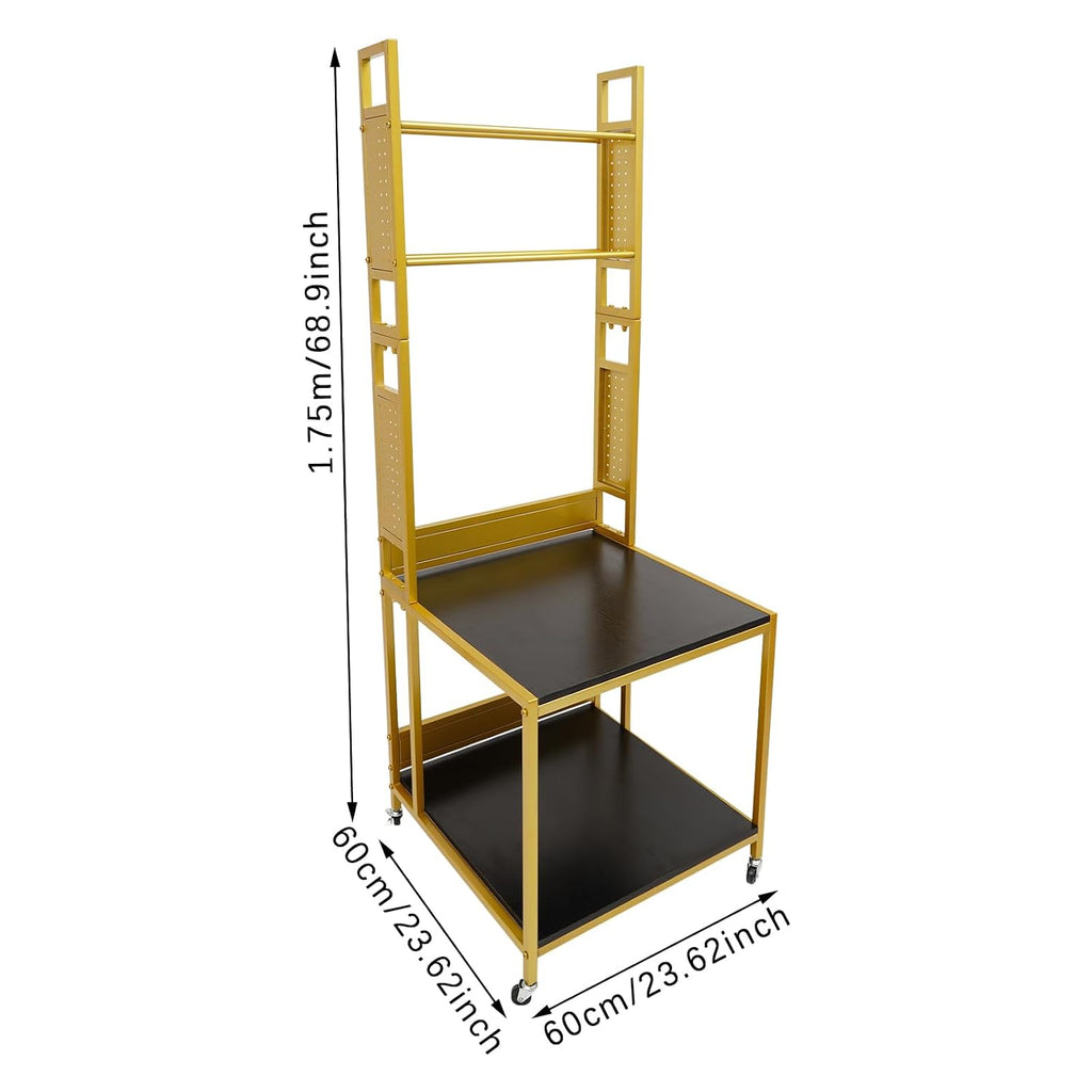 3D Printer Stand with Double Layer,2 Tiers 3D Printer Filament Storage Rack, Heavy Duty Mobile Printer Table with Wheels for Studios,Offices,Living Rooms,Garages(Gold)