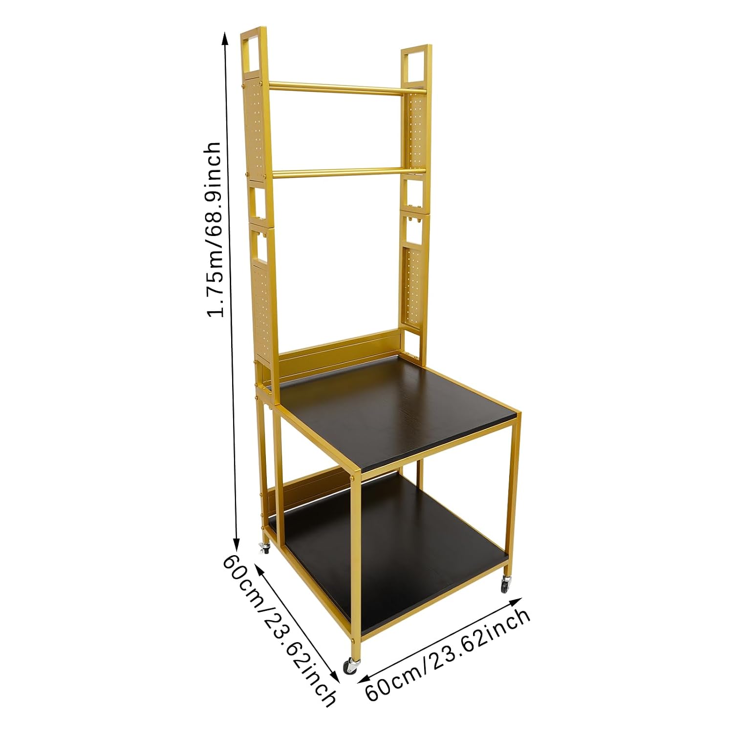 Double Layer 3D Printer Stand with Shelf, 3D Printer Storage Stand, 23.62x23.62x68.9in Heavy Duty 3D Printer Stand with 4 Wheels, 110lbs Load Capacity, Back Panels (Gold)