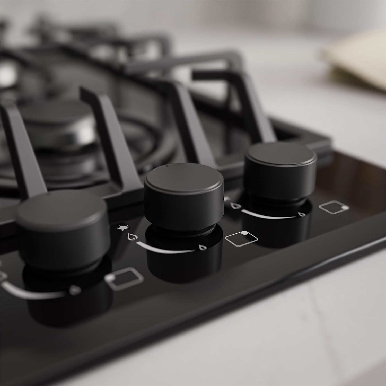 Empava 24' Gas Cooktop with 4 Italy Sabaf Sealed Burners NG/LPG Convertible Tempered Glass in Black Model 2020, 24 Inch