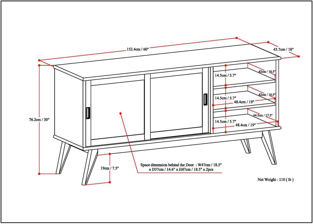 SIMPLIHOME Draper TV Stand - 60 inch Wide Solid Wood Media Console in Teak Brown, Mid Century Modern Entertainment Center for Living Room for TVs up to 65 Inches with Shelves and Cable Management