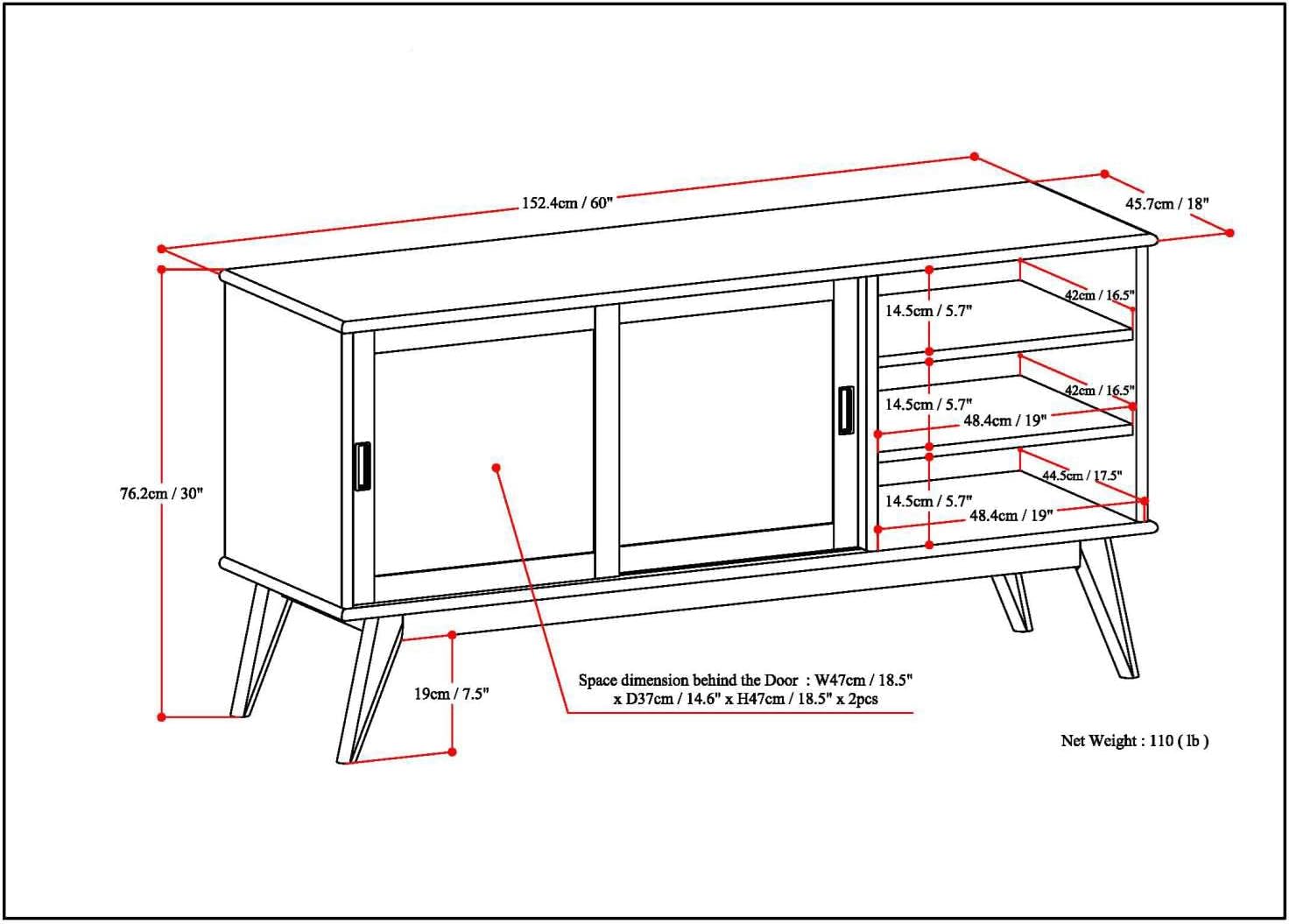 SIMPLIHOME Draper TV Stand - 60 inch Wide Solid Wood Media Console in Teak Brown, Mid Century Modern Entertainment Center for Living Room for TVs up to 65 Inches with Shelves and Cable Management